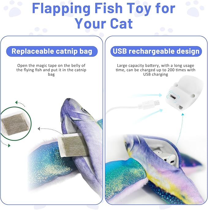 Esoes Flappy Fish Cat Toy – Interactive Flapping & Chirping Fish Toy for Cats (No Flying), Interactive Cat Exercise Toys for All Breeds Cat Kicker Catnip Toys