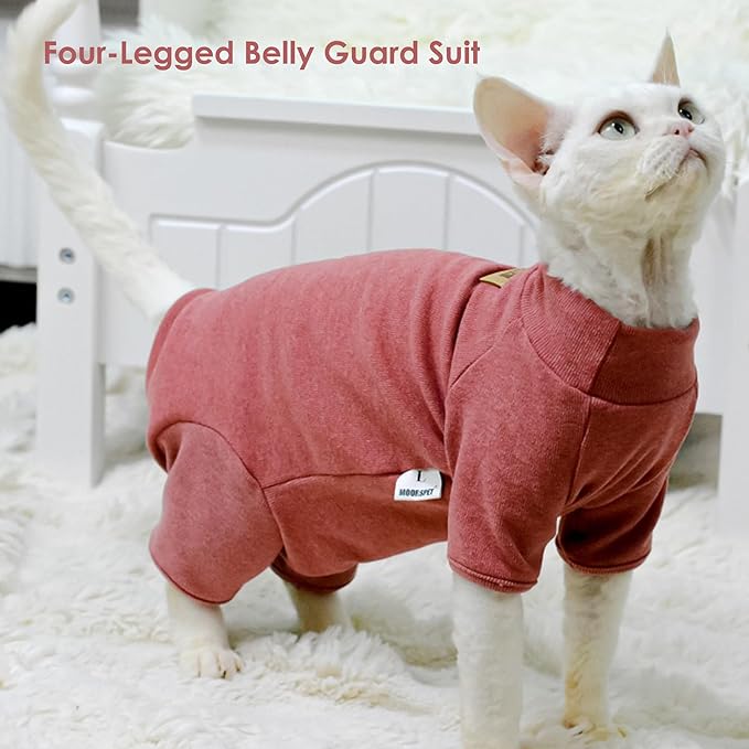 Sphynx Cat Sweater –Hairless Cats Shirt Pullover Kitten T-Shirts with Belly-Wrap Protection, Soft-Stretch Winter Clothes for Hairless Cats, Indoor Kitten Apparel (Red, S)