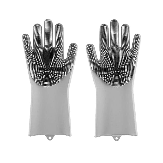 Dog Washing Gloves with Bristle Scrubbers,Pet Grooming Gloves,Massage Mitt with Enhanced Five Finger Design,Silicone Gloves for Dogs and Cats Bathing, Massage(Grey)