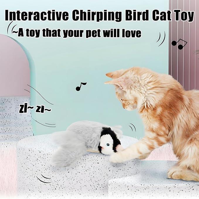 Dumwick 2026 Upgrade Interactive Chirping Bird Cat Toy,Flapping Wingss with Realistic Sounds,Simulated Chirping Bird Cat Toy for Indoor Play and Exercise (Gray Bird 1pcs)