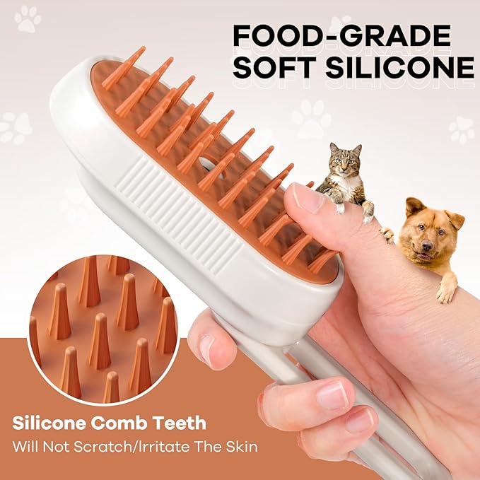 Cat Steam Brush for Shedding, 4 in 1 Cat Steamy Brushs Cleanser with Foldable Handle, Pet Spa Brush for Cats, Spritz Defur Comb for Pets, Steam Brushs for Cats