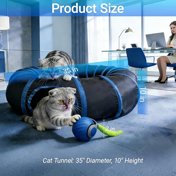 Interactive Cat Toys, Fast Rolling Toy Ball in Round Cat Tunnel, Automatic Cat Toy for Indoor Cats, Cat Hunting Toys for Indoor Cats