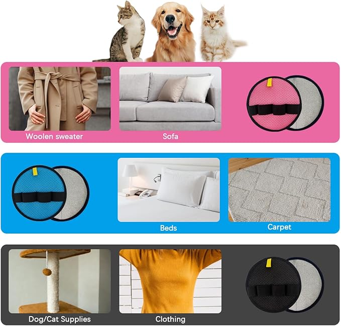 2Pack Pet Hair Removal Glove for Cats and Dogs, Four-Finger Circular Design with Soft Lining and Hanging Loop, Reusable Pet Grooming Gloves for Clothing, Carpet, Car Seats (Pink)