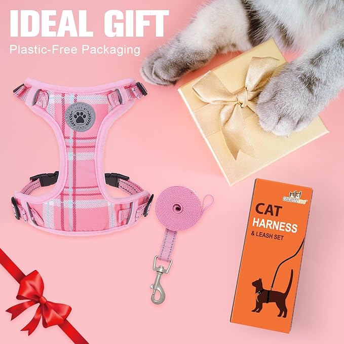 BEAUTYZOO Cat Harness and Leash Set for Walking Escape Proof, Neck Release Adjustable Harness for Kitten Puppy Small Medium Large Cats, Soft Cute Easy Control Small Cat Harness for Cats Boy and Girls