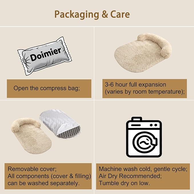 Orthopedic Dog Bed with Egg-Crate Base, Calming Dog Beds Fluffy Plush Faux Fur with Raised Edges, Spine Friendly Pet Sleeping Mat for Medium Large Dogs, Machine Washable (Oval, Beige 32"x24")