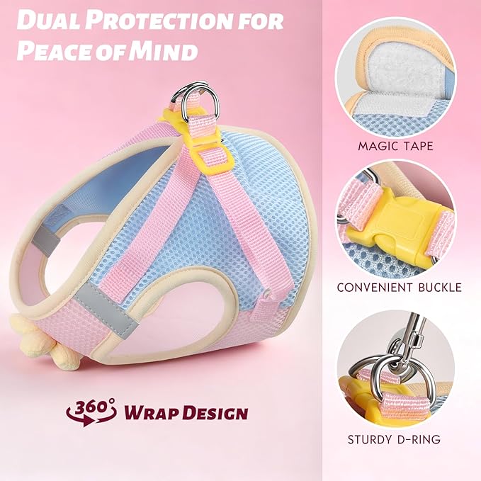 Cat Harness and Leash Set Escape Proof, Step in Mesh Cat Vest Harness with Cute Flower, Reflective Adjustable Kitten Harness and Leash Set for Walking (Pink, S)