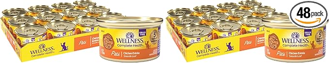 Wellness Complete Health Pate Adult Wet Cat Food,Natural,Protein-Rich,Grain Free,3 Ounce,(Chicken),(Pack of 48)