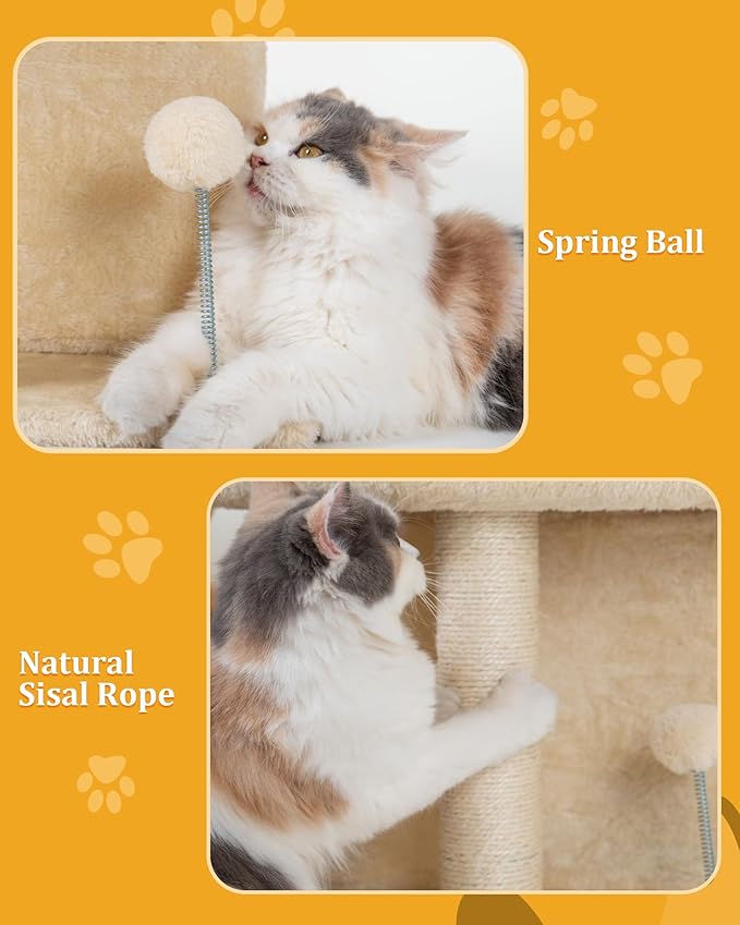 Aechonow Small Cat Tree Tower for Large Cat, Cat Bed House with Large Perch for Adult Cats, 20x16.5 Inch Big Platform for Indoor with Super Cozy Soft Mat, Large Cat Condo with Scratching Post, Beige