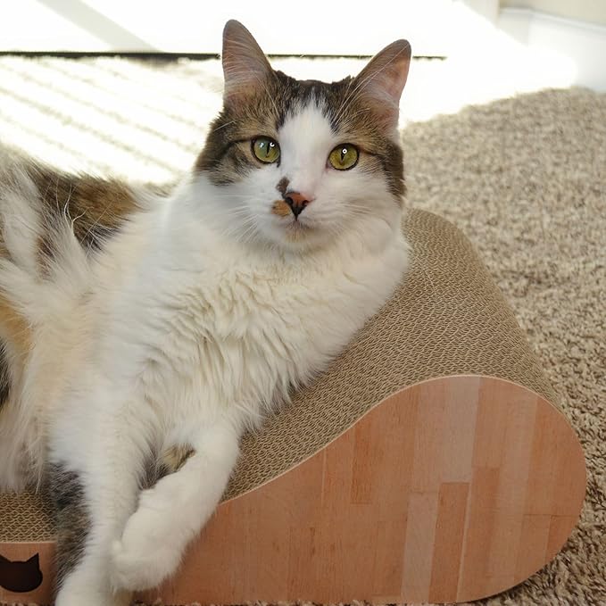 Necoichi Cardboard Cat Scratcher Bed for Indoor Cats - Cat Scratching Board, Horizontal Cat Scratch Pad Lounger with Reversible Usability and Extra Comfort for Lounge, Curved (23" Large, Oak)