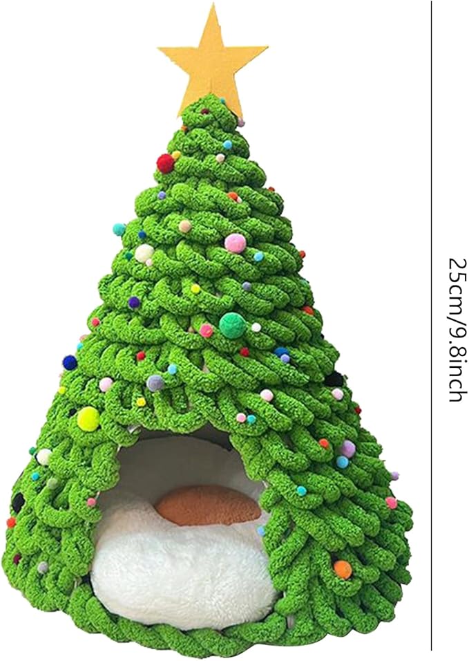 Cat Christmas Tree Bed - Fun Tent Cave House, Kitten Bed Furniture Set with Plush Comfortable Material, and Pet Hideaway for Cats, Dogs, Indoor & Outdoor Use, Family, Friends, Pet Enthusi