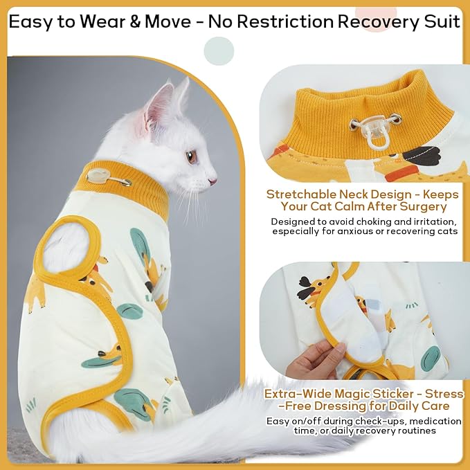 QBLEEV Cat Recovery Suit for Post Surgery, Spay Neuter Suit for Cats, Soft Stretchy Cotton Cat Onesie for Skin Diseases, Anti-Lick Surgical Shirt Pajamas for Abdominal Wound, Kitten Cone Alternative