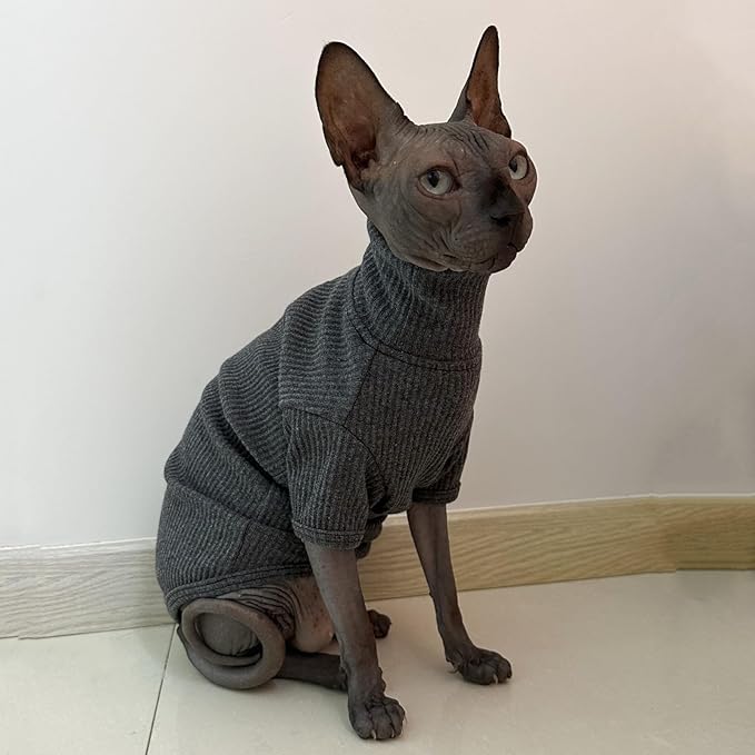 Sweater for Sphynx Cat, X-Large, Deep Grey (Cotton, Turtleneck, Pull On, 1 Pack)
