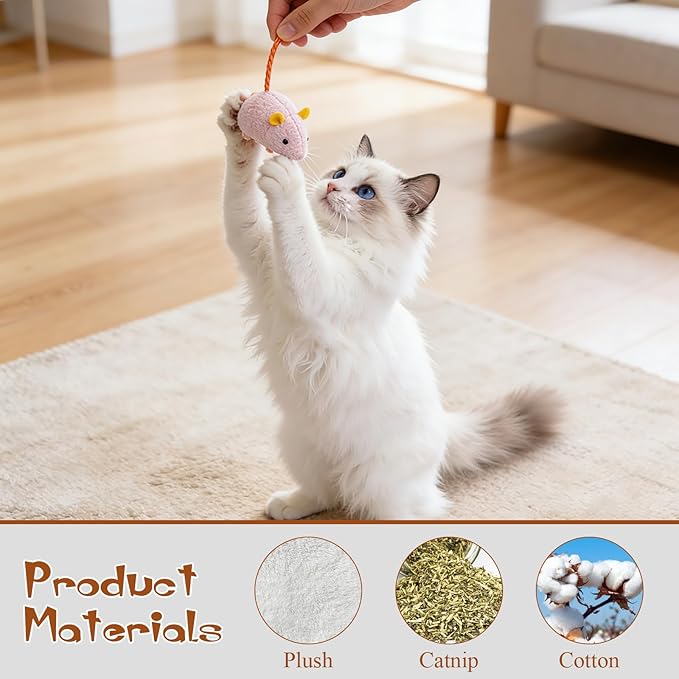 NAHSHON 15PCS Cat Mouse Toys Prefilled Catnip, 2.36” Plush Cat Mice & Animals Toy, Realistic Design Interactive Catnip Cats Toys for Indoor Cats Play Fetch (Assorted Colors)