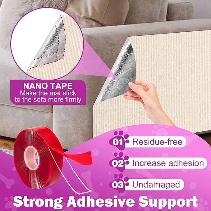 ENONCI 23.6x15.8 Cat Wall Scratcher Mat with Nano Tape,Anti Cats Scratch Furniture Couch Carpet Corner Protector for Indoor,Trimmable Cat Scratching Pad Board Sofa Replacement