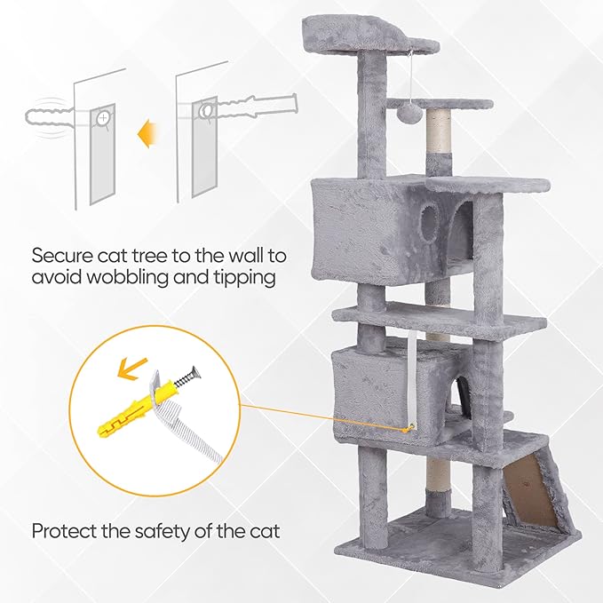 54-Inch Cat Tree Multi-Level Condo Tower Bed Furniture Kitten Play House with Scratching Posts