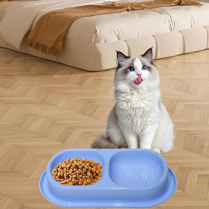 Cat Feed Bowl Drinking Feeding Dish Function Nonslip PP Material Easy to Clean Suitable for Cats Dogs, Blue