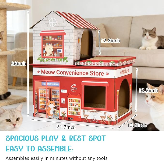 Cardboard Cat House for Indoor Cats, Double Layer Cat Scratcher House for Large Kitty Rabbit Bunny, Scratch & Sleep 2 in 1 Design, Durable & Easy to Assemble Scratching Bed(Convenience Store)
