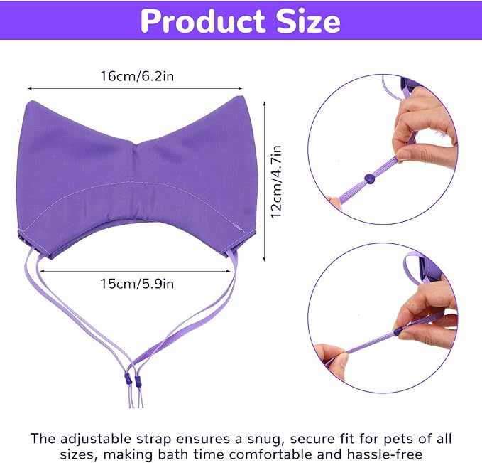 2Pcs Cat Shower Caps, Waterproof Cat Bath Hat, Bath Cap for Cats, Adjustable Strap and Cute Ears for Cats and Dogs (Purple,Yellow)