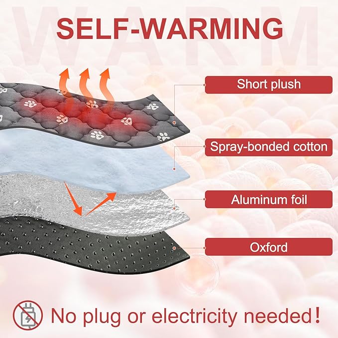 BEAUTYZOO Self Warming Cat Bed Pad, Self Heating Dog Bed Mat, Heated Cat Bed for Indoor Outdoor Cats, Thermal Warmer Pet Pad for Kitten Puppy Washable Non-Slip Chew Proof, 2 Pack 19 x 28 Inches Gray