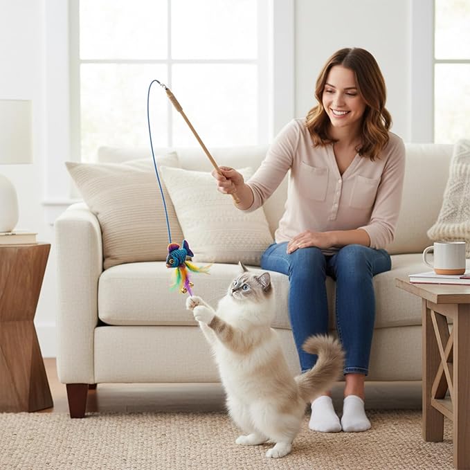 3 Pieces Replacement Strings for Cat Wand Toy, 25 Inch Long String Cat Toy Wire Kitten Wand Toy Refill Wires with Lobster Clasps for All Lures (White, Black, Blue)