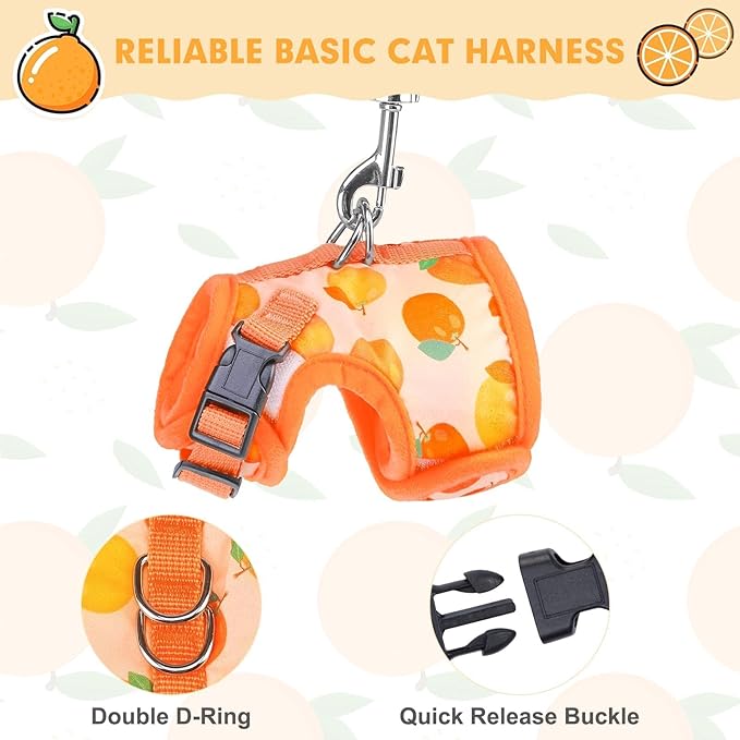 BINGPET Cat Harness with Leash Escape Proof - Fashionable Mesh Cat Dog Walking Harness Leads, Adjustable for Kitties Puppies Small Animals,Orange,XL