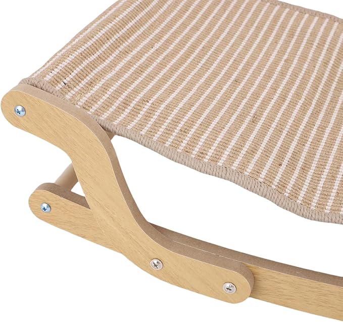 Focket Cat Scratcher Bed, 54x36x15.5cm Pine Wood Cat Scratch Lounger, Hammock Lounge with Tightly Woven Hemp Pad for Large Cats Multi Households Furniture Protector