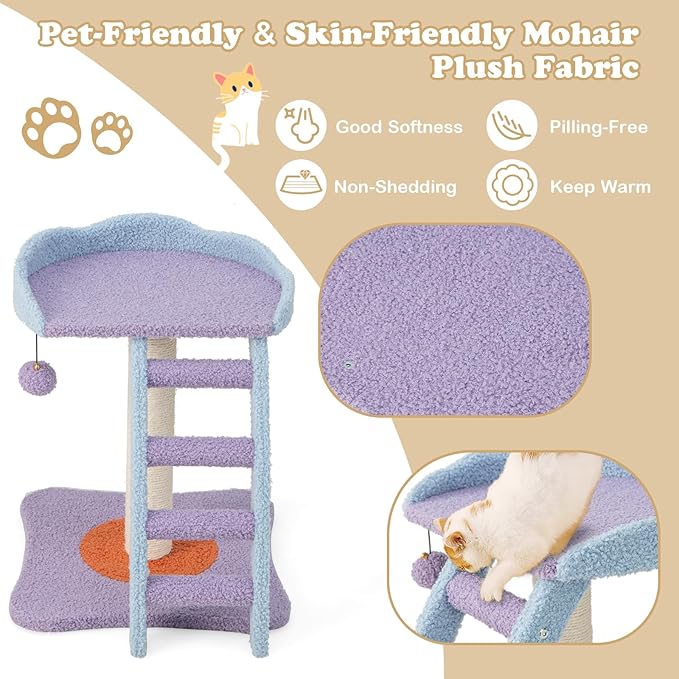 Tangkula Cute Cat Tree, Flower Cat Tower with Sisal Scratching Post, Plush Perch, Fluffy Jingling Ball, Cozy Platform & 4-Step Integrated Ladder, Small Cat Tree for Indoor Cats 20 lbs Heavy Duty