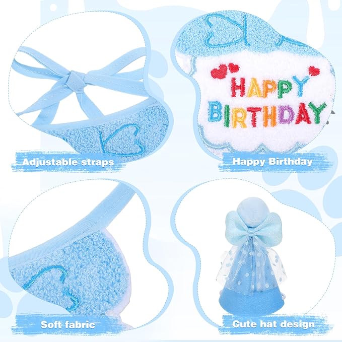 Blue Cat Birthday Hat, Cats Party Bandana Hat Numbers for Pet Birthdays Decorations