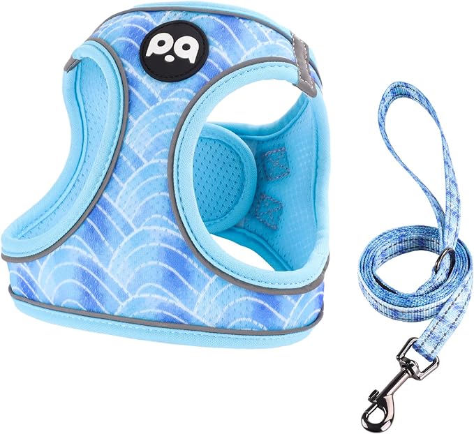 QQPETS Cat Harness and Leash Set for Walking Escape Proof, Safe Adjustable Kitten Vest with Reflective Strips, Easy Control Soft Mesh Lightweight Jacket (Striped Blue, S(Chest 15”-15.7”))