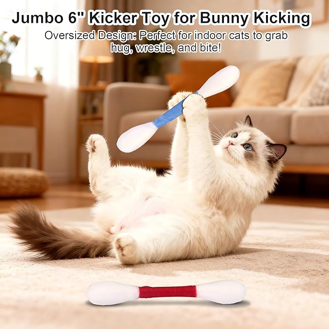 6 Pk Giant Q Tip Cats Toy for Boredom Durable Dental Teething Ropes, Big Interactive Felt Kitty Kicker Play, Play Anxiety Digestive Aid Lover Gift