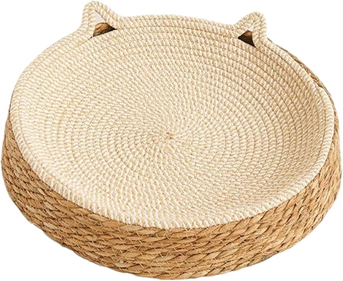 Cat Scratch Bowl - Breathable Woven Scratch Board, Kitten Ear Design Cotton Rope Cat Bed, Round Scratching Lounge Toy