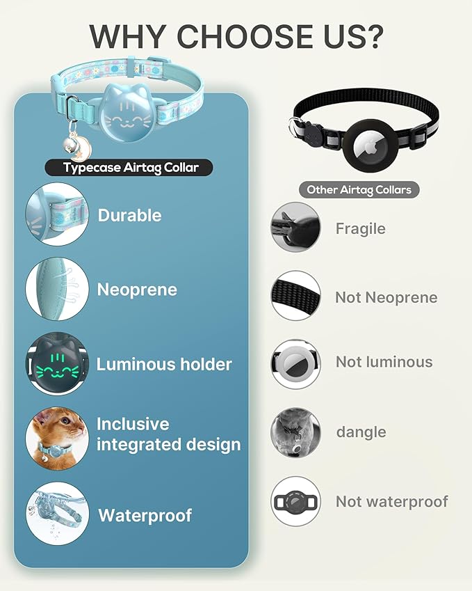 Waterproof Airtag 2nd & 1st Cat Collar, Breakaway Cat Airtag Collar with Luminous & Reflective Fish Pattern, Lightweight Kitten Collars for Apple Air tag, Hidden GPS Tracker Holder for Cats, Kittens
