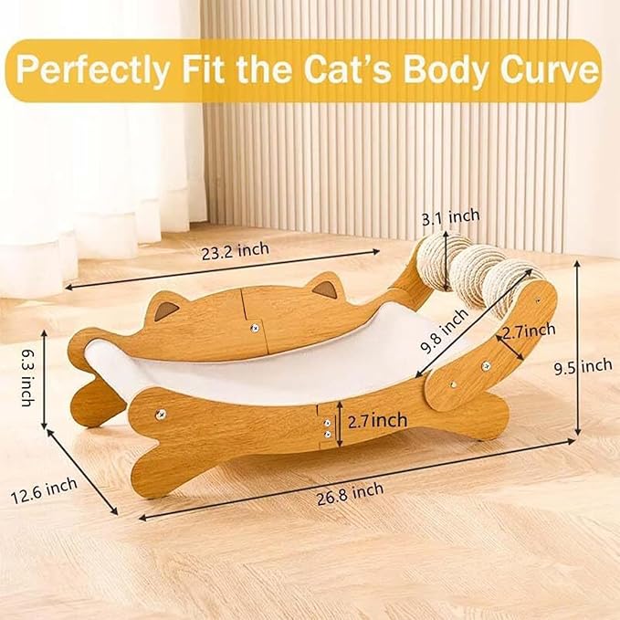 Sisal Cat Scratcher Bed,Extra Large Solid Cat Scratching Board Couch Scratcher Cardboard with Sisal Ball,26.8 Inch Hammock Lounger for Indoor Cats, Furniture Protector