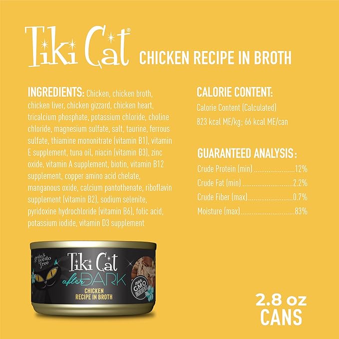 Tiki Cat After Dark Wet Cat Food, Chicken, 2.8 oz. Cans (12 Count)