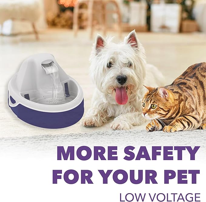Aqua Flow Premium Pet Water Fountain - Automatic Dispenser Drinking Bowl for Cats and Dogs - Anti-Hair Drainage System - Replaceable Filters - Ideal for Multiple Pets - 52 up to 120 fl oz