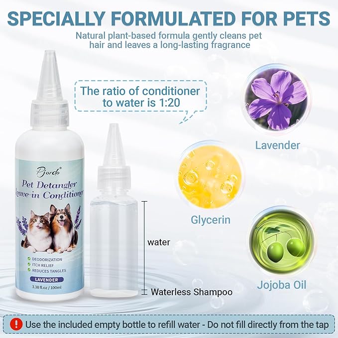 Pjordo Pet Steam Brush for Dogs & Cats with Pet Conditioner, 4 in 1 Spray Hair Removal Comb for Shedding & Grooming, Self Cleaning Water Brush for Long & Short Haired Pets