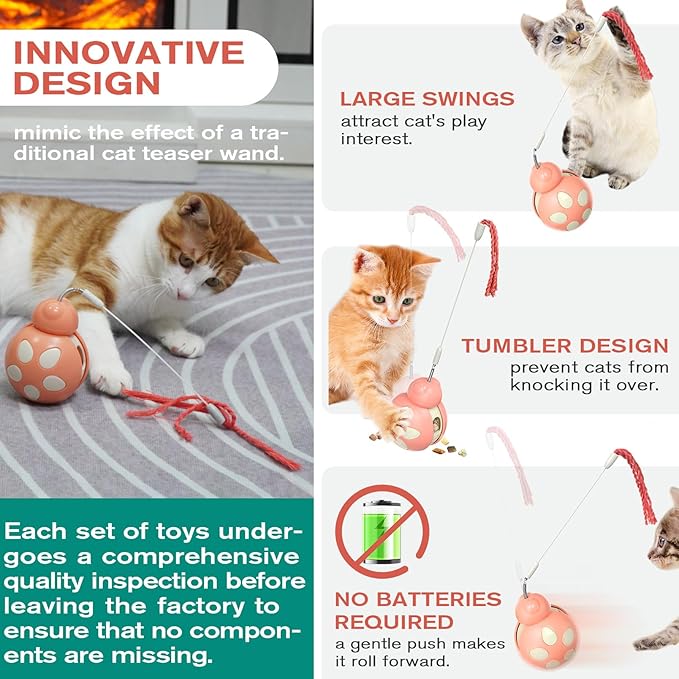 Interactive Pet Toy with Food Dispenser, Tumbler Beetle-Shaped Feeder with High-Bounce Teaser Wand, Stress Relief for Cats and Dogs