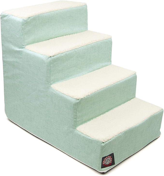 Majestic Pet Portable Pet Stairs | Soft Sherpa Steps Foam Feeling | Steps for Dogs & Cats | Dog & Cat Ramp | Indoor Only | Max Weight: up to 250 Lbs, 4 Step, Jackson Heathered Mint Teal
