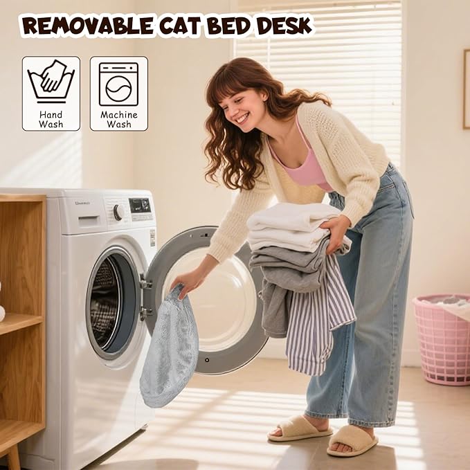 Cat Desk Bed, 90° Foldable Cat Hammock for Desk, Heavy Duty Cat Bed Desk Mount Up to 44lbs, Ergonomic Desk Mounted Cat Bed with Washable Soft Fabric, Space Saving Cat Perch for Home Office Desk