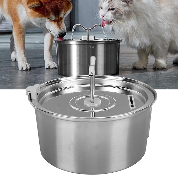 Cat Water Fountain, 3.2L Capacity Pet Water Dispenser Indoor Stainless Steel Dog Drinking Fountain Super Quiet Kitty Spout Automatic Pet Feeding Watering Supplies for Cats, Dogs