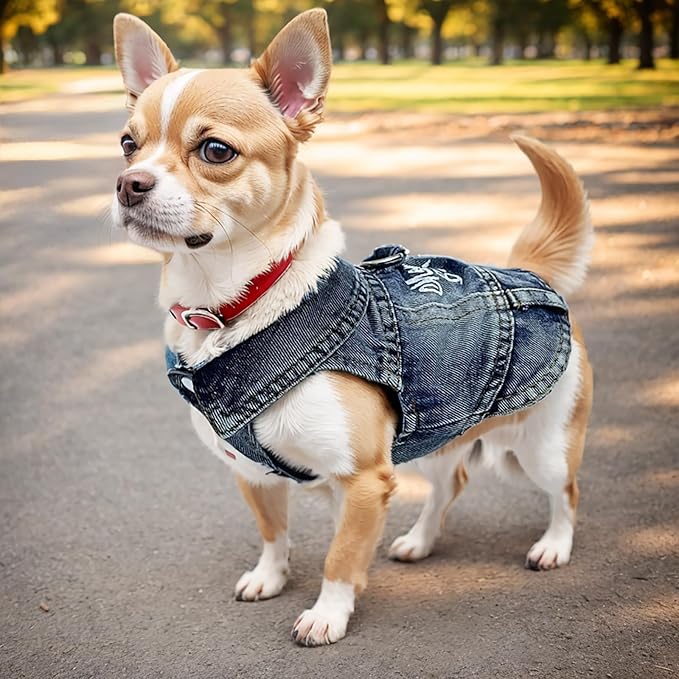 Dog Jeans Jacket Mommy's Boy Denim Pet Coat for Puppy Small Dogs Classic Overalls Male Cat Costumes Washed Vest Clothes Outfit T-Shirts Chihuahua,Yorkie,Teacup（X-Small）