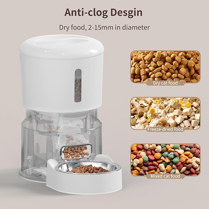 MIETUBL Automatic Cat Feeder with 2 Cameras 1080P HD with Night Vision Pet Food Dispenser Two-Way Voice and Audio Dog Smart WiFi Dog & Cat Feeder Programmable Schedule Slow Bowl White