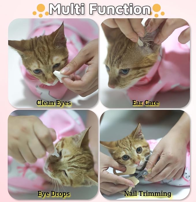 27.6" Cat Wrap for Cutting Nails Grooming Restraint for Nail Clipping Swaddle Wrap Cat Burrito Wrap XL(Within 17lbs) Anti-Scratch Anti-Escape Multifunctional Pet Tool