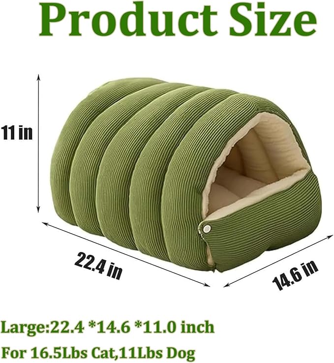 Cozy Monster Cat Bed, Cat Beds for Indoor Cats, Cat Cave Bed Cat Tent with Removable Cushion, Warm Cave Nest Sleeping Bed Puppy House for Cats Small Dogs, Anti-Anxiety Cuddler Beds(Green,L)