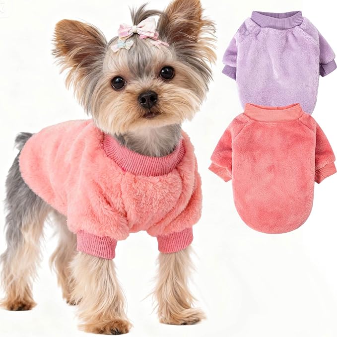 Dog Sweater | 2-Pack Clothes Jackets XXS - XXL for Small Dog Breed (Male & Girl), Super Soft Winter Coats Sweaters for Dogs and Cats, Pet Apparel Outfits (Deep Pink, Lavender, X-Small)