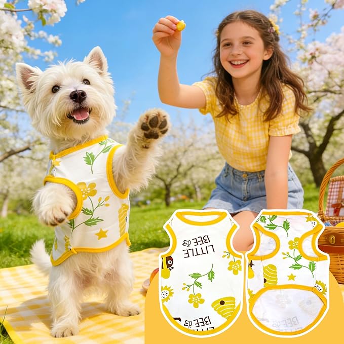 PETCARE Cartoon Dog Shirts for Small Dogs Cute Dog Clothes Yellow Bee Tshirt Soft Cotton Puppy Pajamas Breathable Sleeveless Pet Tank Top Spring Summer Dogs Clothes for Chihuahua Yorkie Shih Tzu