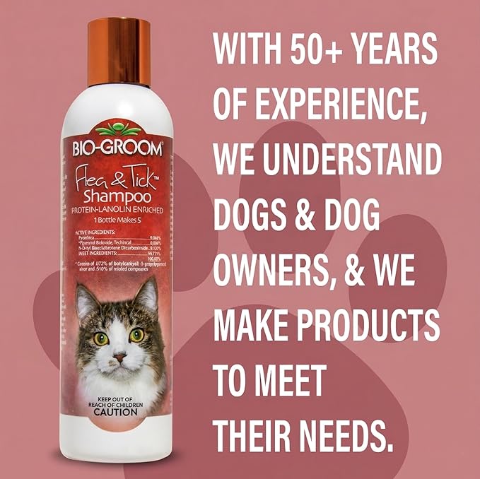 Bio-Groom Flea & Tick Dog Shampoo - Flea and Tick Prevention for Dogs, Cat Flea Treatment, Cruelty-Free, Made in USA, Natural Tick Repellent, Protein-Lanolin Shampoo - 8 fl oz 1-Pack