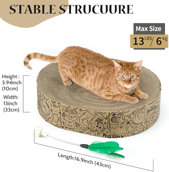 Cat Scratcher Cardboard, 2in1 Oval Cat Scratcher Bed for Indoor Cats Cat, Scratch Pad Bowl with Scratching Toy, Cozy Oval Cat Scratch Bed Furniture for Kittens & Medium Size Cats(Black)