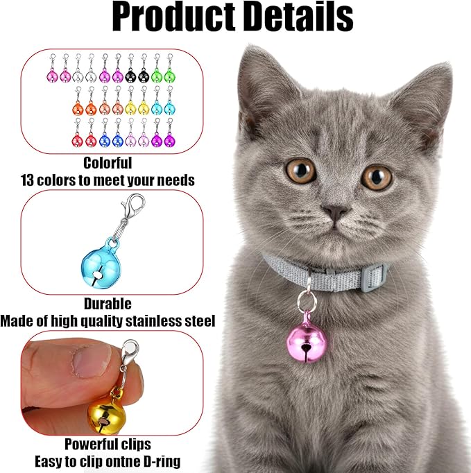 26Pcs Cat Collar Bell Pet Bells for Cat Dog Collar, Colourful Small Dog Puppy Pet Bells for Collars with 1Pack Keychain