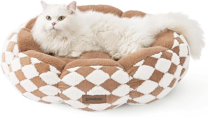 ZOMISIA Large Cat Beds for Indoor Cat, Donut Dog Beds for Small Dog, Round Plush Puppy Bed for Kitten, Brown